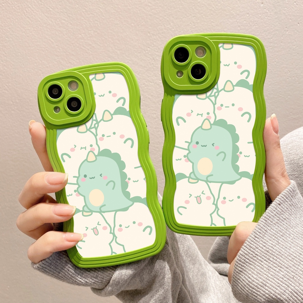 Ốp Điện Thoại Màu Xanh Lá Cây Họa Tiết Khủng Long Cho iPhone 14 11 7 / 8plus 6plus 13Pro 12Promax 8 13 12Pro XR X XSMax SE 2020 14plus