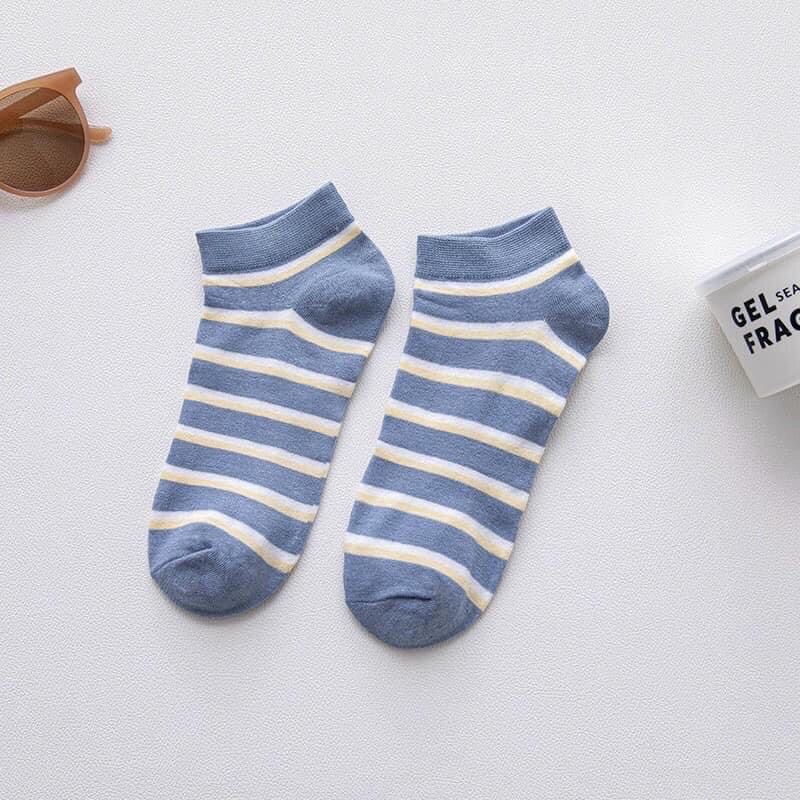 Sét 5 đôi tất Vớ Cotton Cổ Thuyền Kẻ Sọc Màu Sắc Tương Phản Phong Cách Nhật Bản Thời Trang Mùa Xuân Cho Nữ