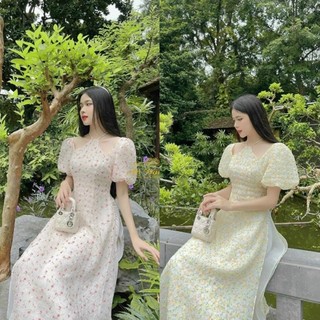 Áo dài cách tân nữ kết hoa cổ yếm tay bồng ngắn cao cấp
