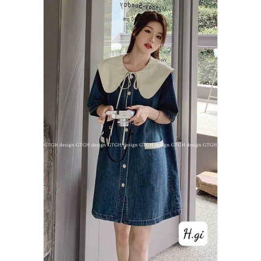 Váy bầu Denim Jean Cổ Bèo diện tết cực xinh - tkutrang • Boutique