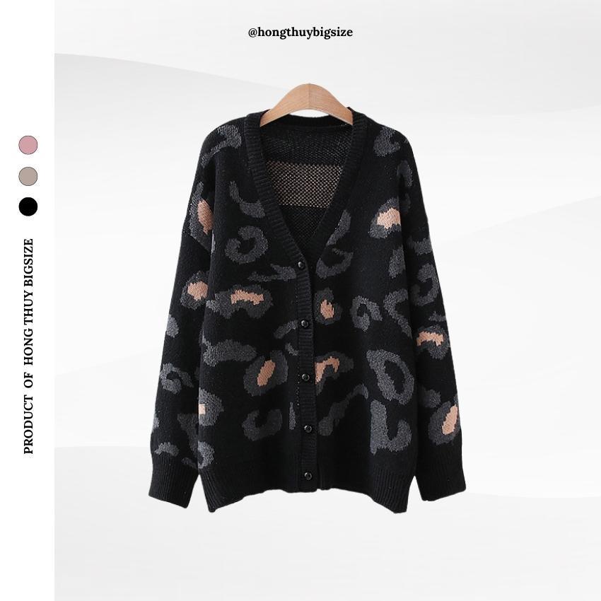 Áo Cardigan Nữ From Rộng  Áo Cardigan Bigsize Nữ Hoạt Tiết Báo 3 Mầu Hồng Thúy Bigsize