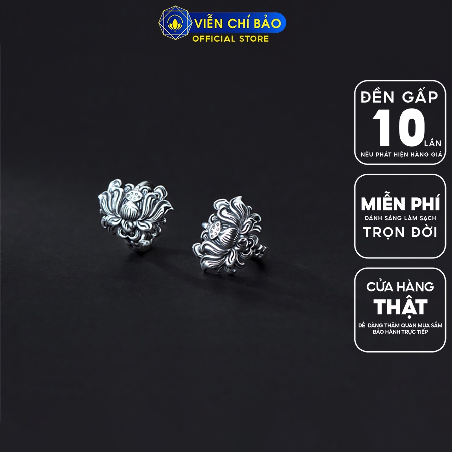 Bông tai bạc nữ hoa sen cổ điển chất liệu bạc Thái 925 thời trang phụ kiện trang sức Viễn Chí Bảo B000303