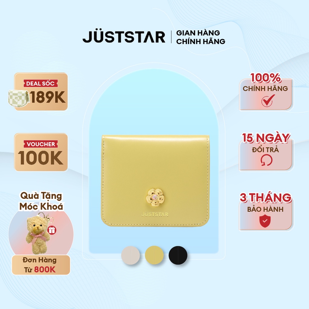 Ví Nữ Ngắn Cầm Tay Mini JUST STAR JU070706 -Charm Hoa Mai, Chất Liệu Da Thật, Nhiều Ngăn Đựng Tiền, Kiểu Dáng Thời Trang