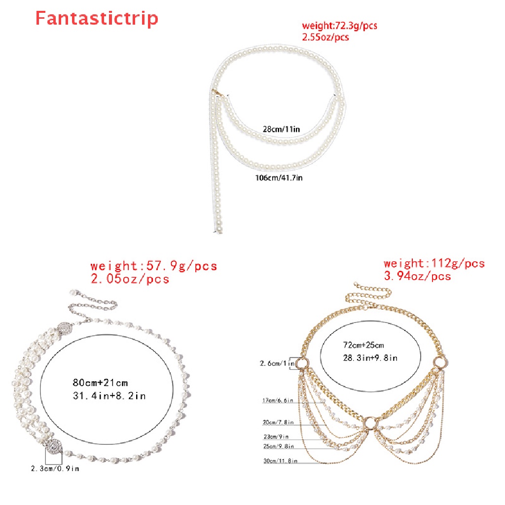 [Fantastictrip] Thắt Lưng Dây Xích Nhiều Lớp Đính Ngọc Trai Cổ Điển Phong Cách Punk Mới Cho Nữ