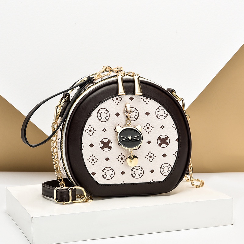 IELGY Túi Đeo Chéo Hình Tròn Nhỏ Có Khóa Kéo In Họa Tiết Phong Cách retro Cho Nữ