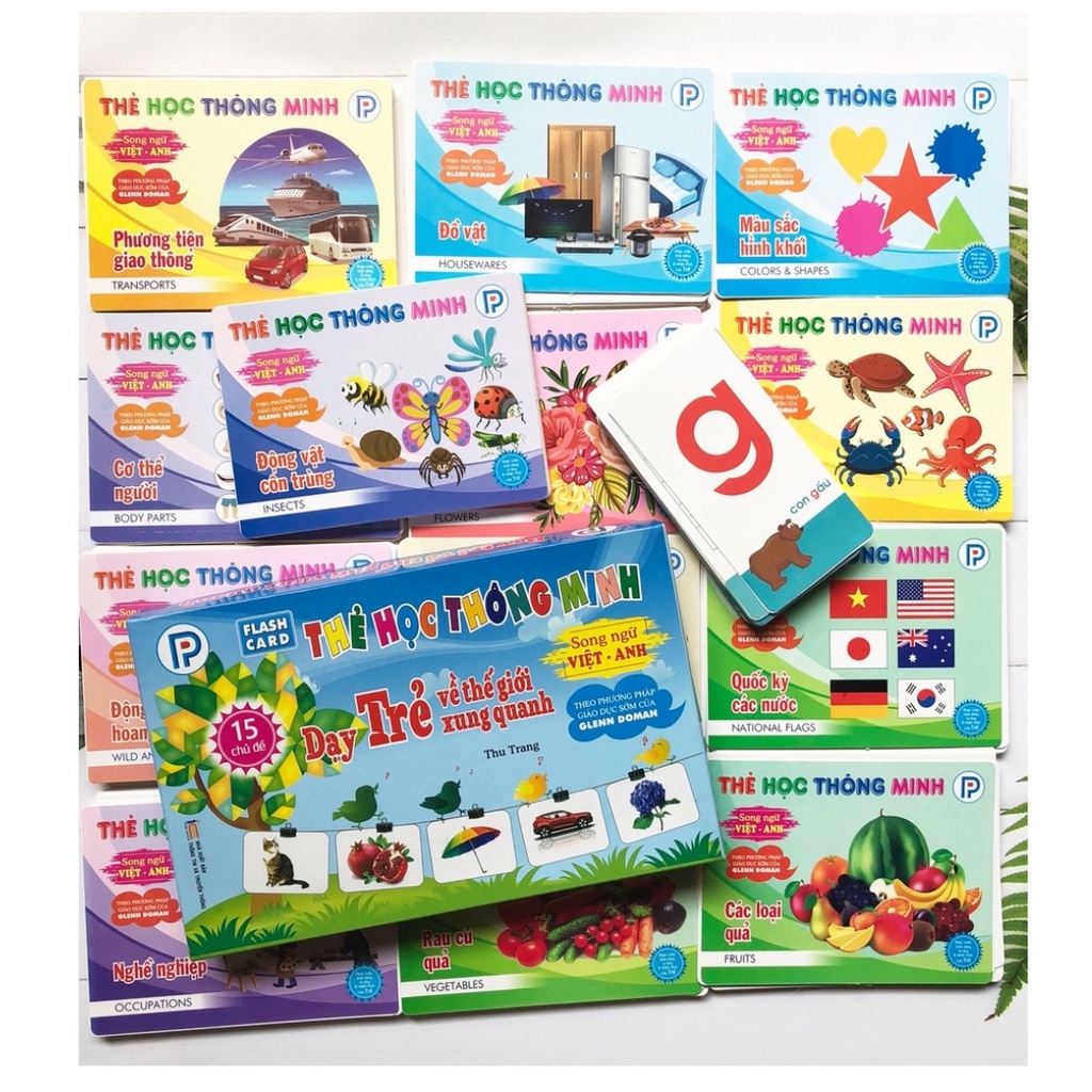 Flashcard Cho Bé, Thẻ Học Thông Minh Song Ngữ Anh Việt 15 Chủ Đề - Thẻ Học Glenn Doman Nhận Biết Thế Giới