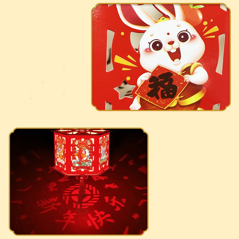 Lồng Đèn Giấy Thủ Công Tự Làm Họa Tiết Thỏ Hoạt Hình Trang Trí Năm Mới / Quà Tặng Cho Bé