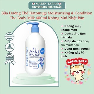 Dưỡng thể dưỡng trắng da ban đêm cấp ẩm chống nẻ Hatomugi The Body Milk Không Mùi 400ml Nhật Bản