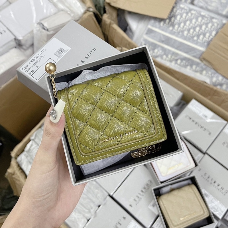 Túi Đeo Chéo CNK Mini Da Hạt Dáng Vuông Có Hộp