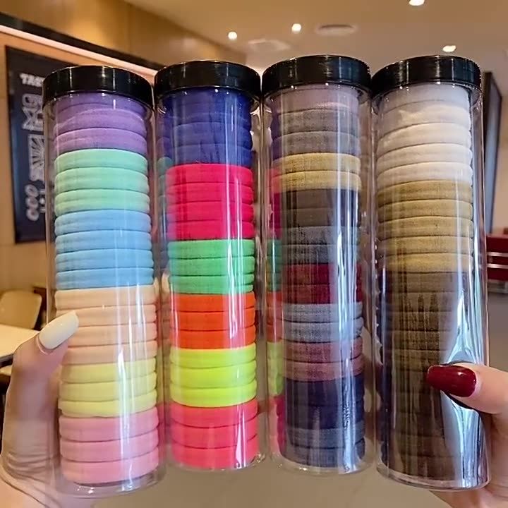 Sét 20 chun buộc tóc nhiều màu sắc dây buộc tóc ống trơn kèm ống đựng trong suốt