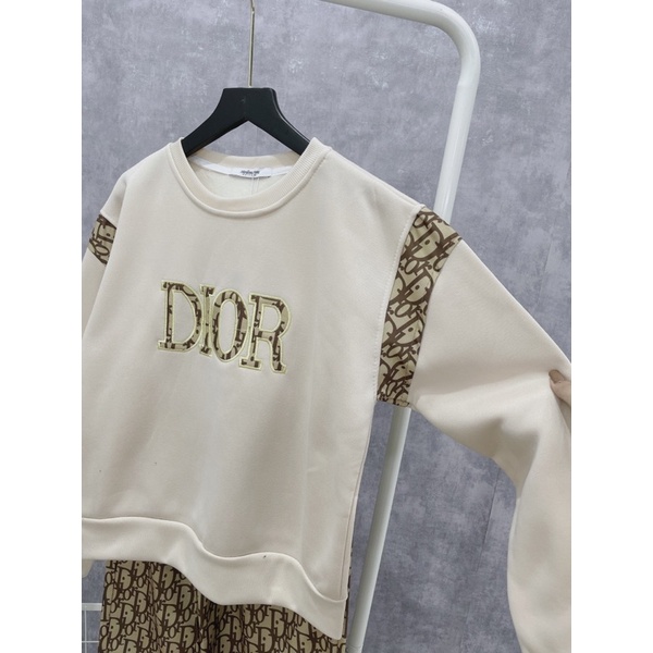 [ 𝐅𝐑𝐄𝐄 𝐒𝐇𝐈𝐏 ] Sét bộ Nỉ Di..or Chất nỉ tàu dày đẹp Phối can vải vai cá tính  Hình chữ thêu đáp nổi  Quần chất