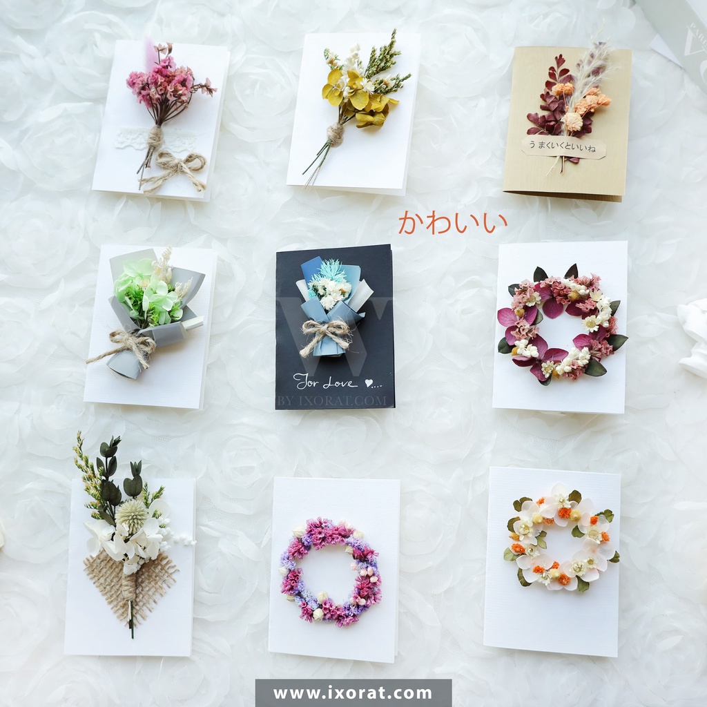Thiệp hoa khô cao cấp W handmade by IXORAT trang trí quà tặng sinh nhật giáng sinh các ngày lễ