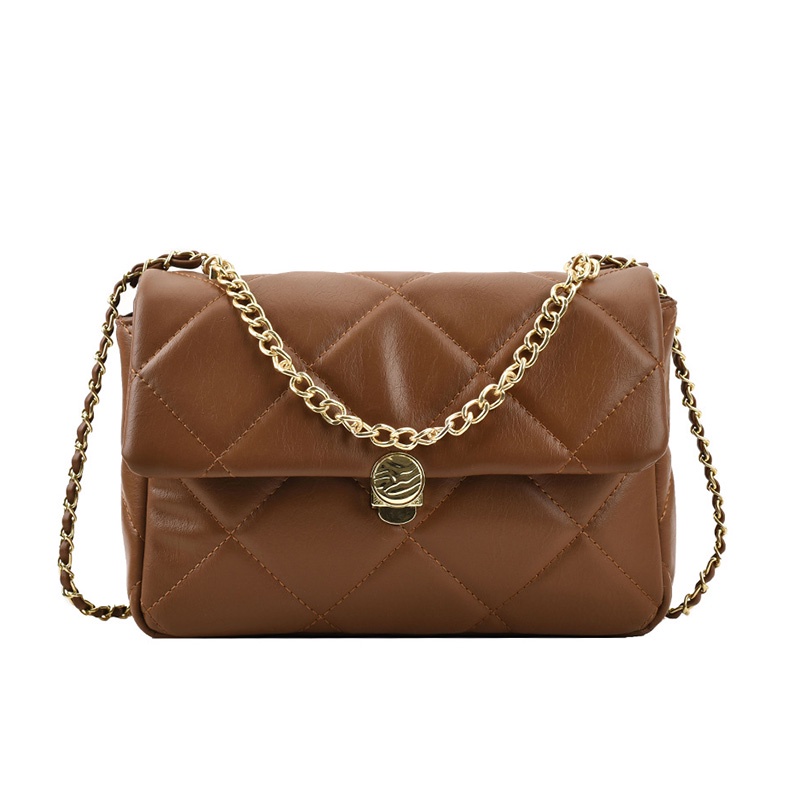 IELGY Túi Đeo Chéo Hình Vuông Nhỏ Màu Nâu Đính Kim Cương Giả Dễ Phối Đồ Thời Trang Cho Nữ