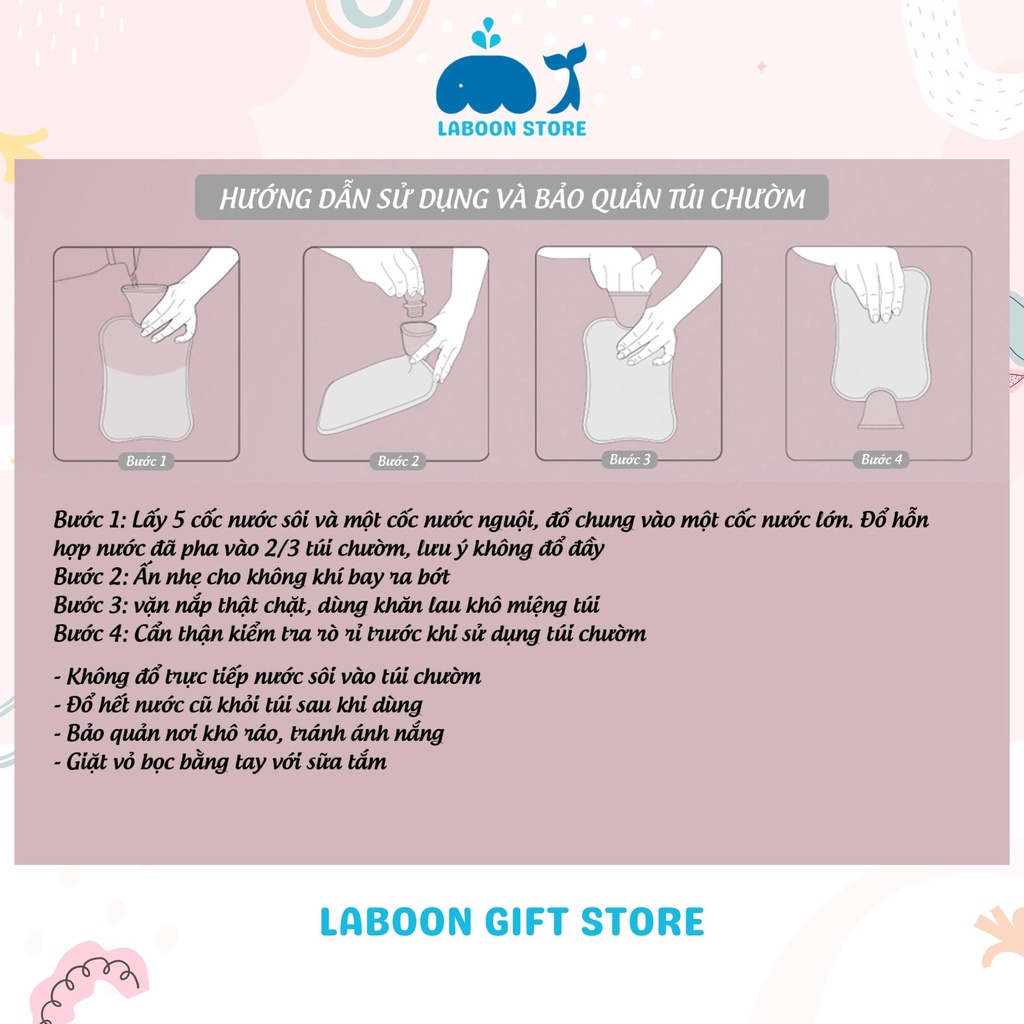 Túi chườm ấm bụng đa năng Laboon 1000ml phiên bản Bunny love, quà tặng ý nghĩa cho bạn gái