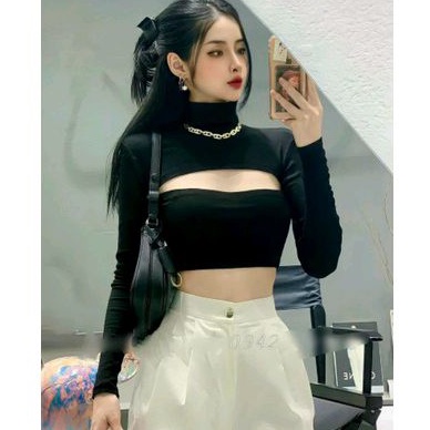 Áo cổ lọ tay dài phối xích sexy -Hàng cao cấp (U.NG)
