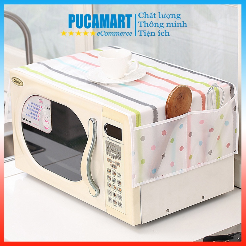 Tấm Phủ Lò Vi Sóng PUCA, Áo Trùm Lò Vi Sóng, Khăn Phủ Lò Vi Sóng Chống Bụi Bẩn, Có Túi 2 Bên Tiện Dụng
