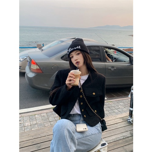 Áo Khoác Ngắn Màu Đen Phong Cách Hàn Quốc Cổ Điển Thời Trang Xuân Thu Dành Cho Nữ