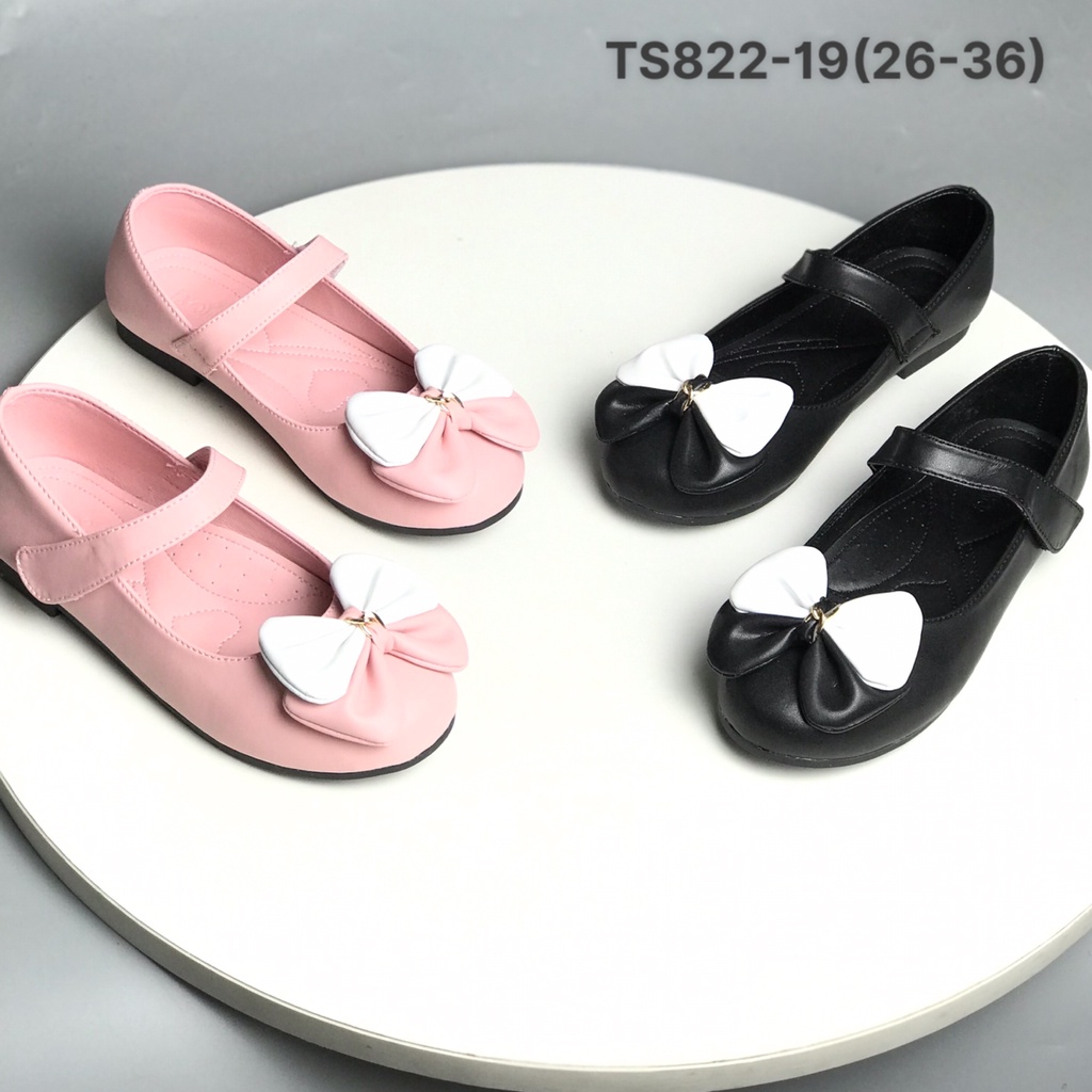 Giày búp bê bé gái BQ 26-36 ❤️FREESHIP❤️ Giày bệt trẻ em quai dán da mềm lót êm đế cao su mũi gắn nơ TS822-19