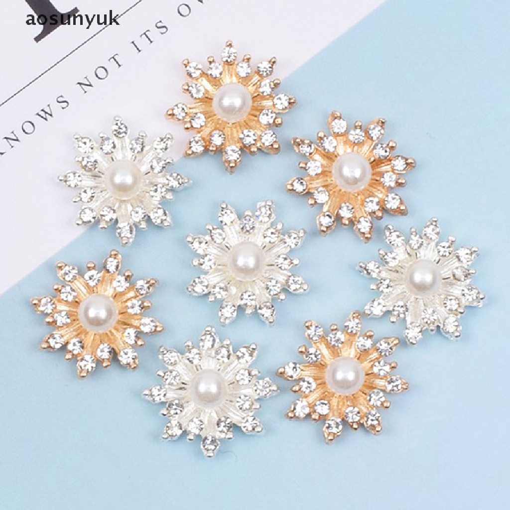 Aosunyuk Set 10 Nút Áo Hình Bông Tuyết Ngọc Trai Kim Loại Đính Kim Cương Giả Lấp Lánh