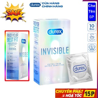 Bao cao su Durex Invisible Extrathin 10 bao. BCS siêu mỏng nhiều gel hàng chuẩn hãng.