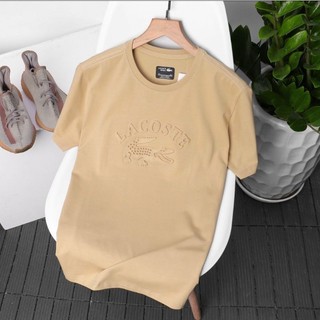 Áo phông nam cổ tròn dập nổi Lacost 100% cotton màu vàng