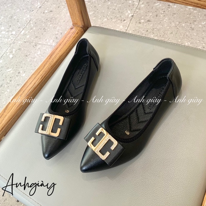 GB56 - Giày bệt ,giày búp bê da lì mũi nhọn chất liệu microfiber siêu mềm êm, kết hợp nơ ngang trẻ trung  hàng VNXK