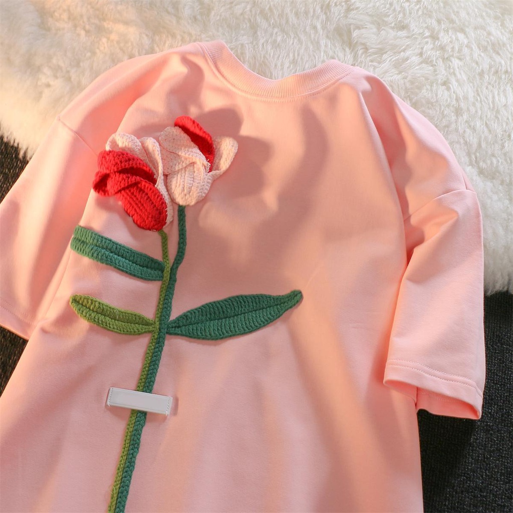 Áo Thun Ngắn Tay Dáng Rộng In Hình Hoa Tulip Plus Size 150kg Thời Trang Mùa Hè Cho Nữ mm200