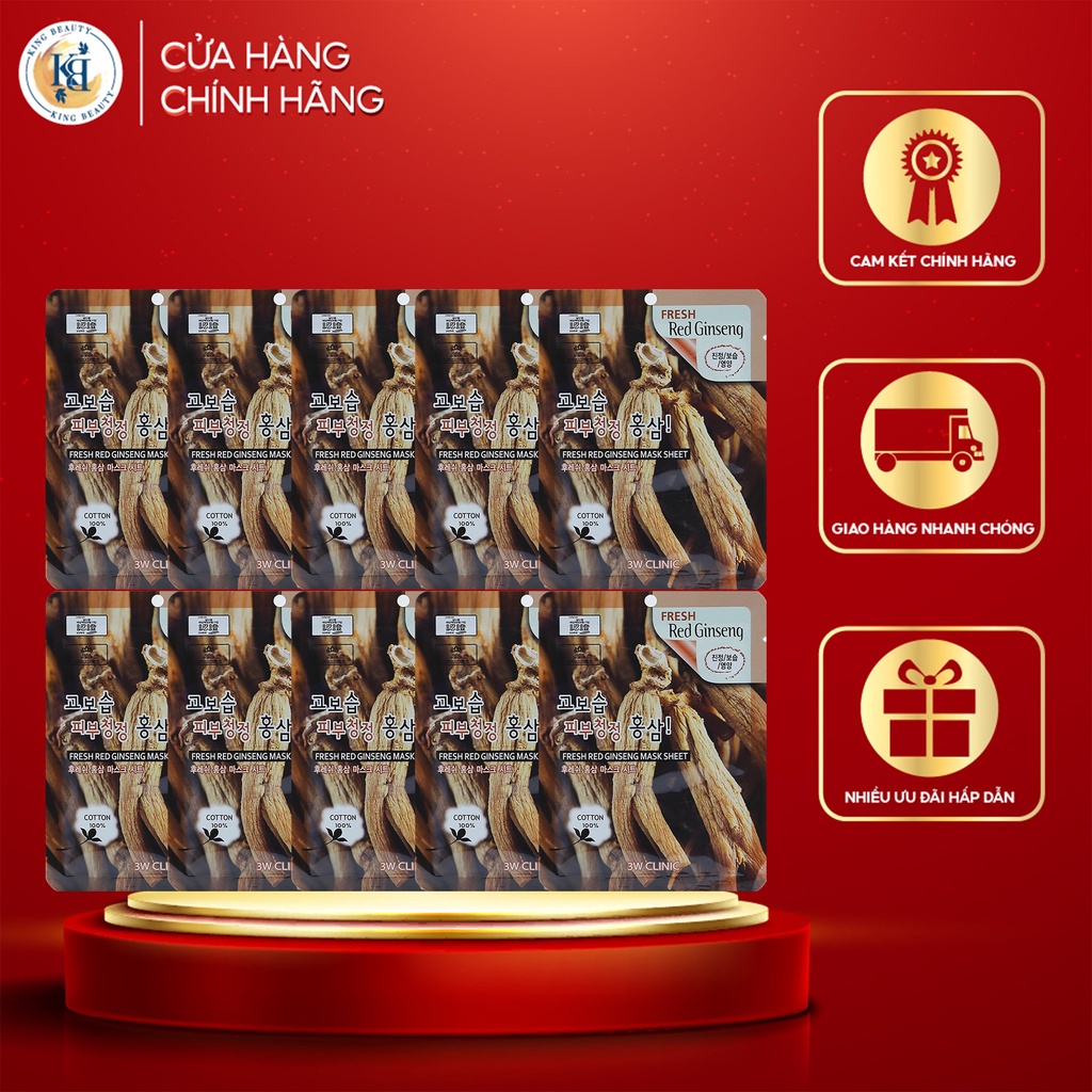 Combo 10 Mặt nạ nhân sâm đỏ 3W Clinic Red Ginseng Fresh Sheet Mask 23ml x 10