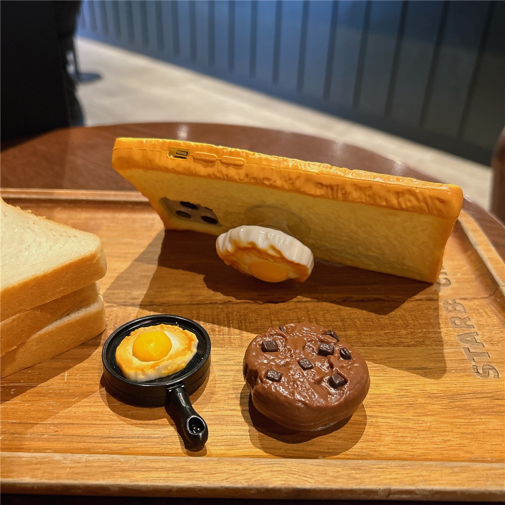 Mềm Ốp Điện Thoại Có Giá Đỡ Hình Bánh Mì / Trứng / Bánh Mì 3d Dành Cho iphone 15 14 pro max 13 12 pro max 11