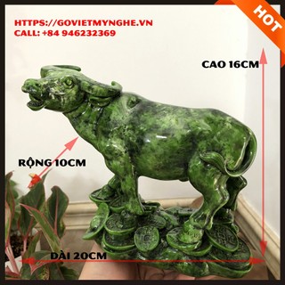 [Tượng con trâu] Tượng đá trang trí Trâu phong thủy trang trí phong thủy bàn làm việc - Chiều dài 20cm - Xanh lục bích
