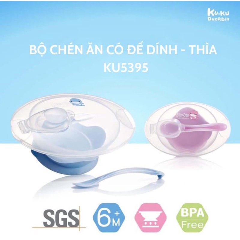 Bộ bát ăn dặm đế dính kèm thìa Ku.KU Duckbill KU5395