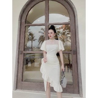 Đầm body cổ đính ngọc nhún eo sang chảnh mã d68