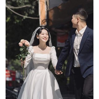  váy dạ hội cô dâu xoè phồng có thể mặc với tùng phồng to lolita. váy tay dài váy cưới chụp ảnh sang trọng. 