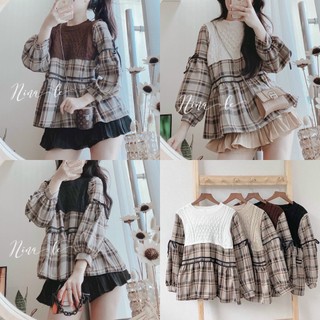ÁO BABYDOLL CARO PHỐI LEN (KÈM VIDEO HÌNH THẬT)