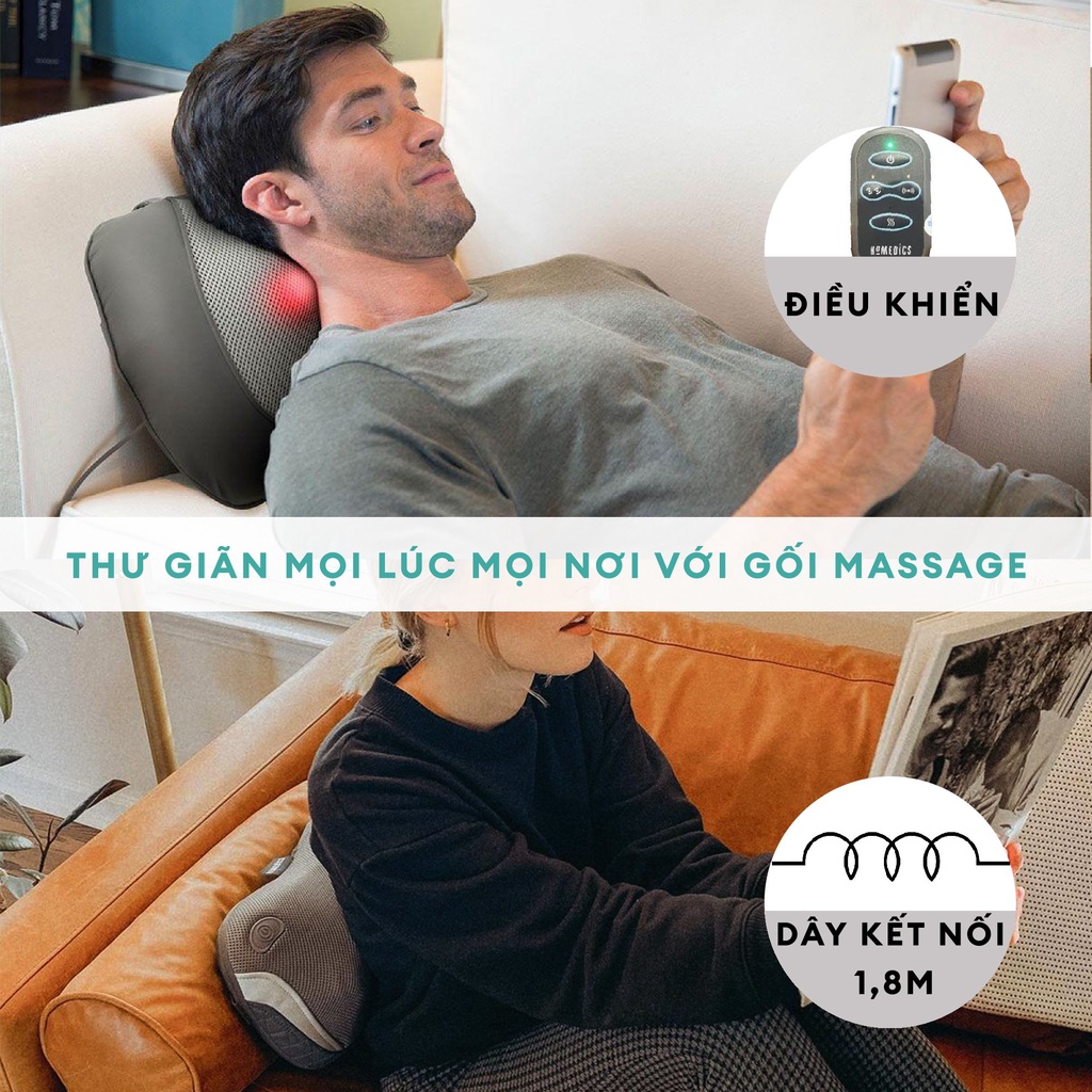 Gối massage HoMedics SP-100H-GB HTBeauty sử dụng công nghệ massage 3D Shiatsu kèm nhiệt rung massage lưng cổ vai gáy