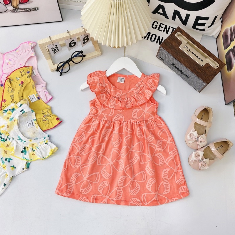 Váy thun cotton bèo cổ VNXK bé gái