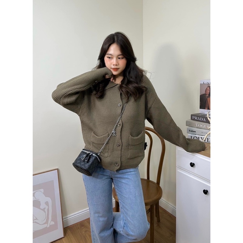 Áo cardigan - 23635 - cổ bẻ - 2 túi