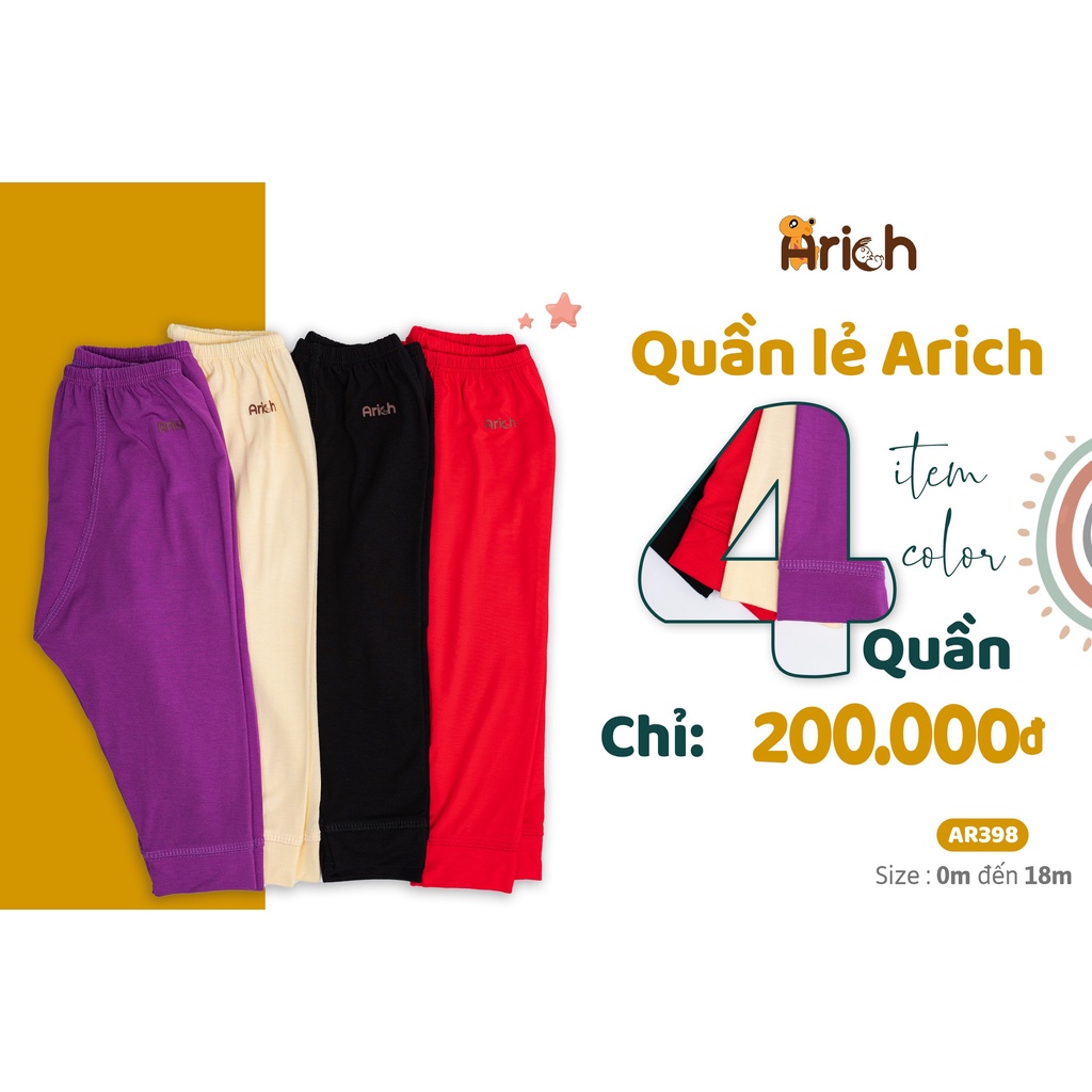 Sét quần lẻ 4 màu Arich sợi tre pettit cho bé từ (0 tháng đến 9 tháng)