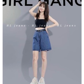 Quần short jean nữ cạp cao, Quần ngố nữ ống rộng chất bò 2 màu xanh đậm/ xanh nhạt