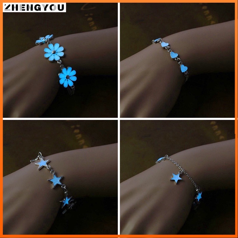 Vòng tay RINHOO họa tiết hoa cúc/ ngôi sao/ trái tim dạ quang thời trang cho nữ