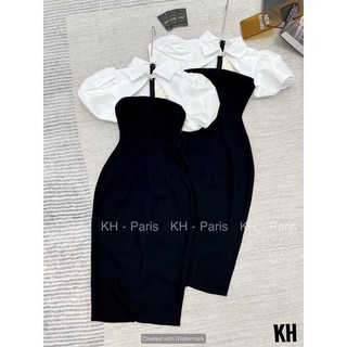 Đầm body tay phồng trắng