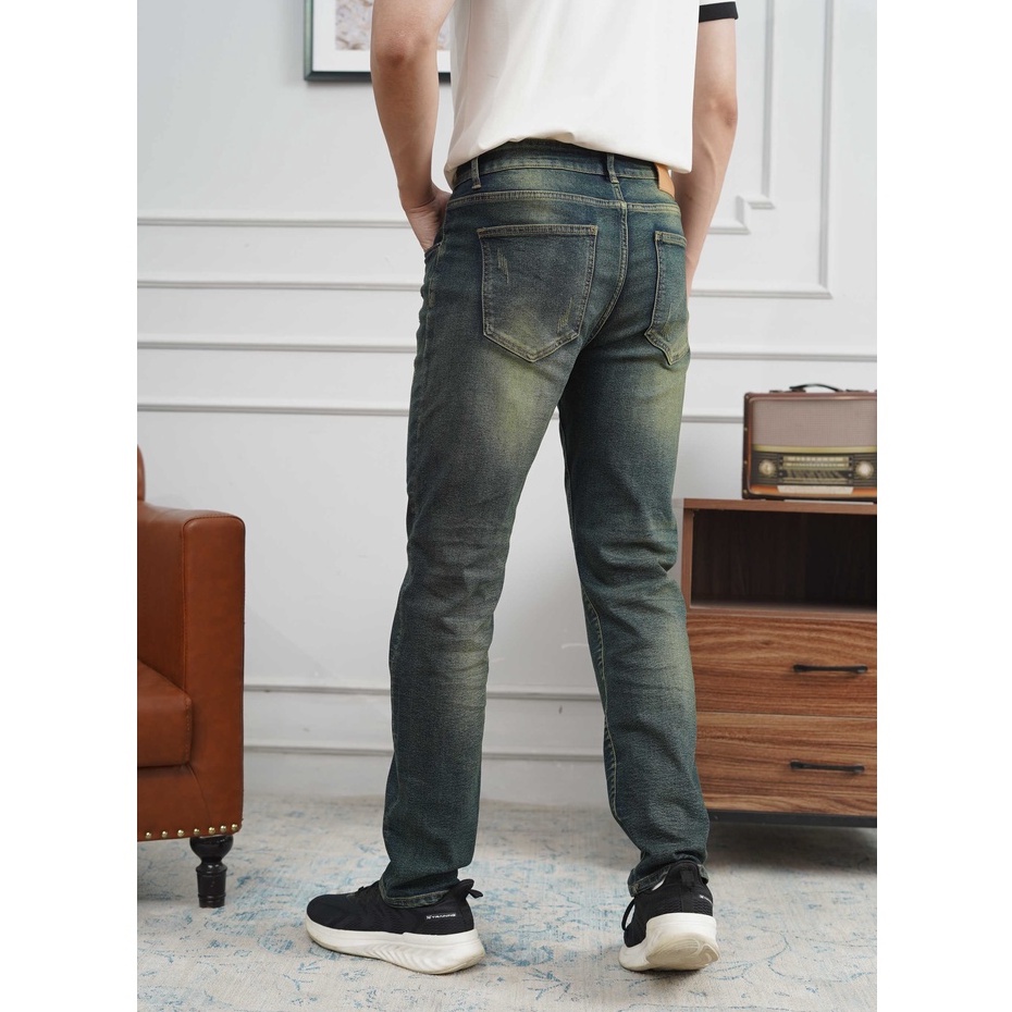 Quần jean nam xanh rêu xước JONATHAN QJ045 vải denim cao cấp co dãn nhẹ 4 chiều, form dáng chuẩn đẹp, hottrend