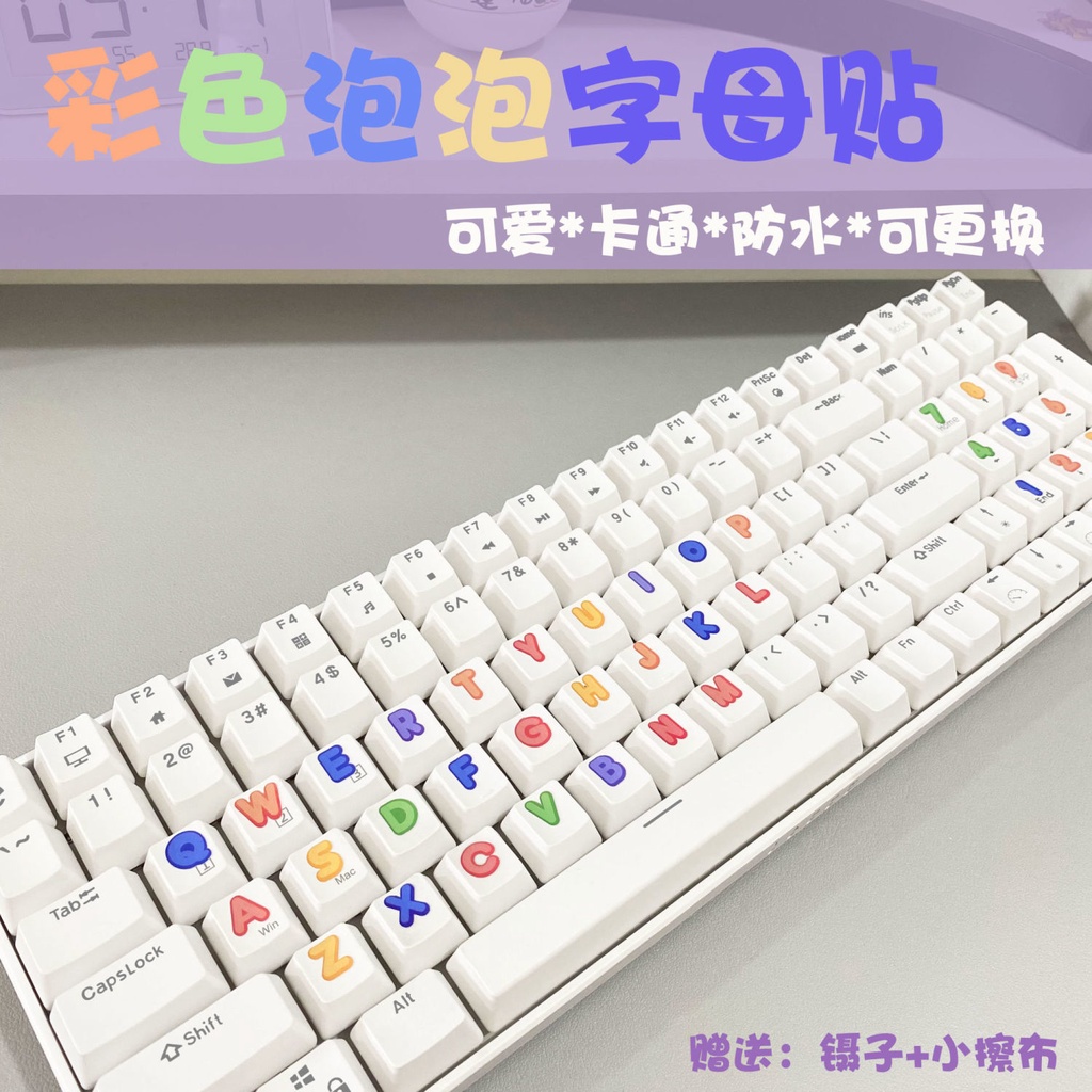 Miếng Dán Nút Bàn Phím Máy Tính / Laptop Họa Tiết Hoạt Hình Màu Trắng Đen Chống Thấm Nước