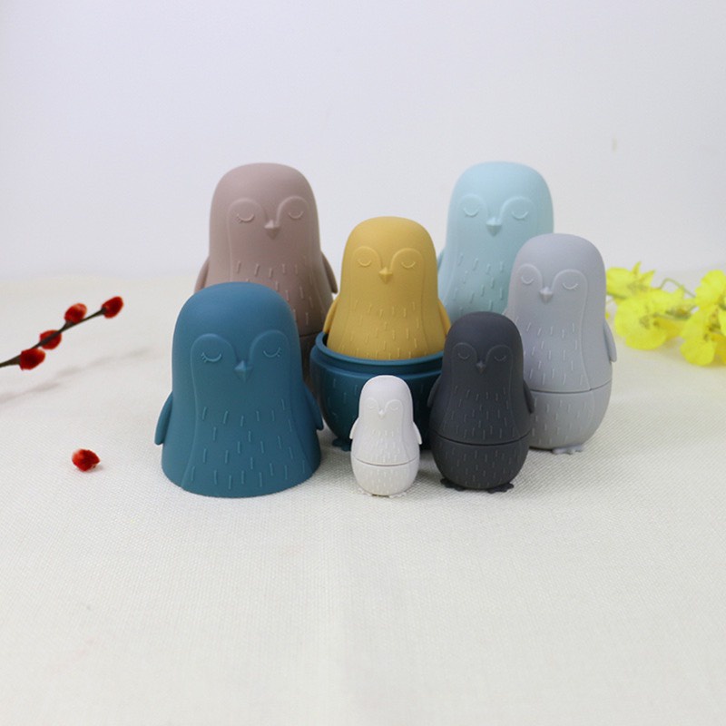 Đồ chơi xếp chồng chim cánh cụt bằng silicone không chứa BPA