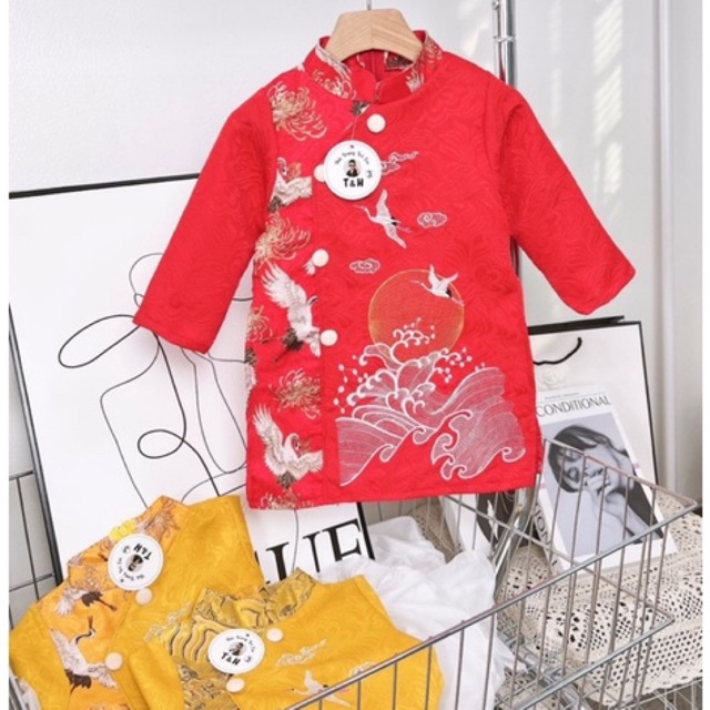 áo dài gấm thêu rồng cho bé trai 10-28kg