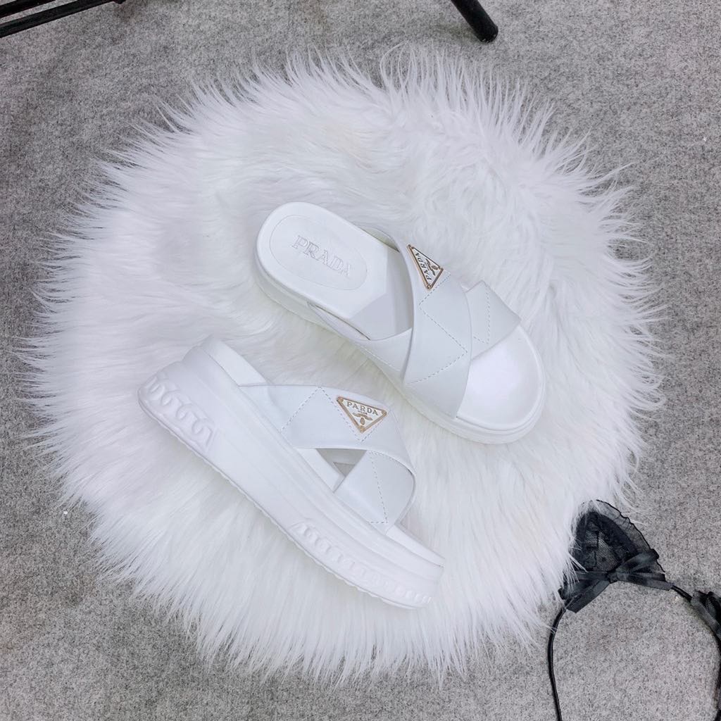 Dép Bánh Mì, Dép Lê Hai Quai Chéo Siêu Nhẹ Logo 2 Màu Đen/trắng Tăng Chiều Cao 7cm