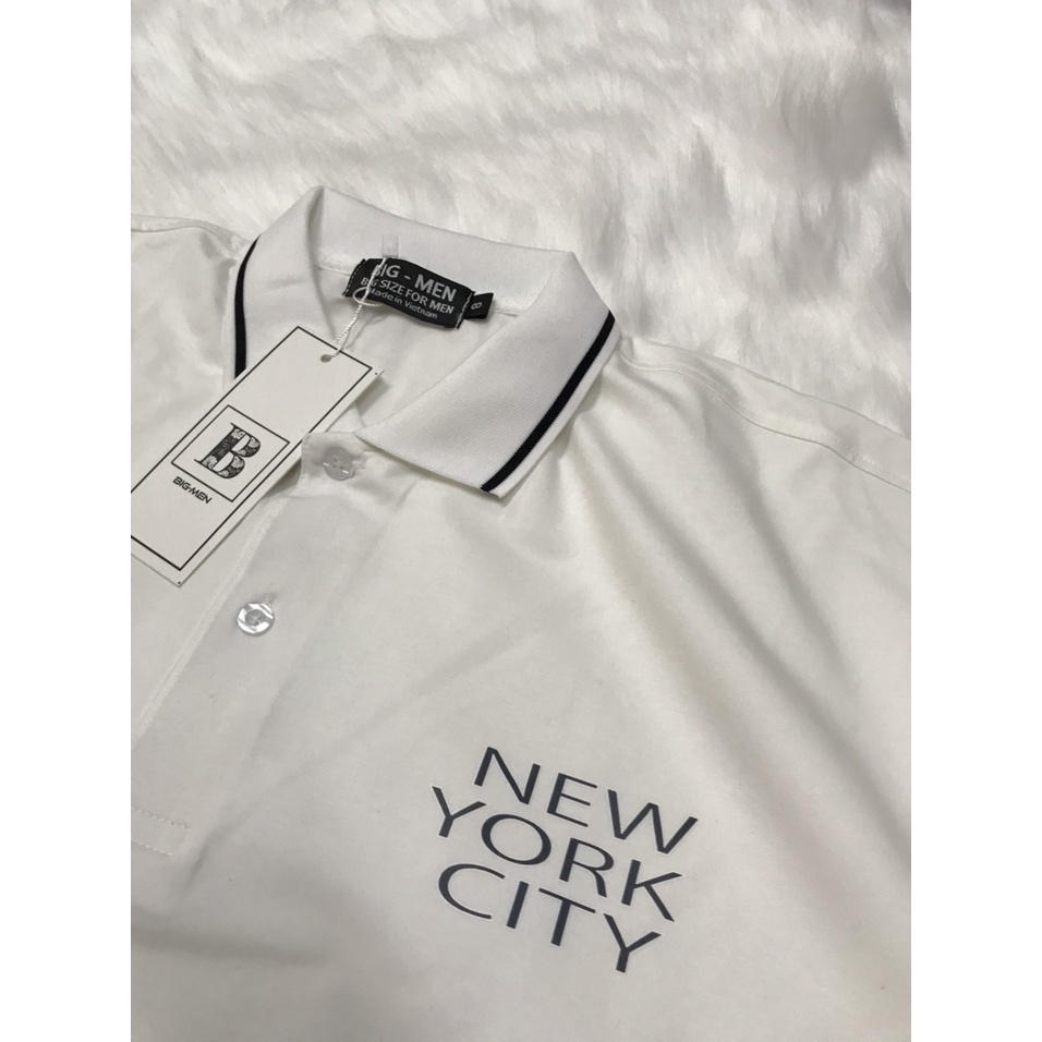 Bigsize - Áo thun Polo big size họa tiết NY đẹp 85-140kg màu trắng
