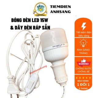 Bóng đèn led trụ nhựa 15w siêu sáng + đuôi đèn có dây ráp sẵn 2,5m ominsu |tiệm điện ánh sáng