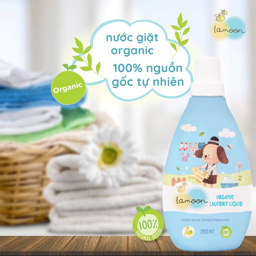 Combo Nước giặt đồ sơ sinh Organic an toàn cho bé Lamoo dạng Bình 750ml + Túi refll 700ml
