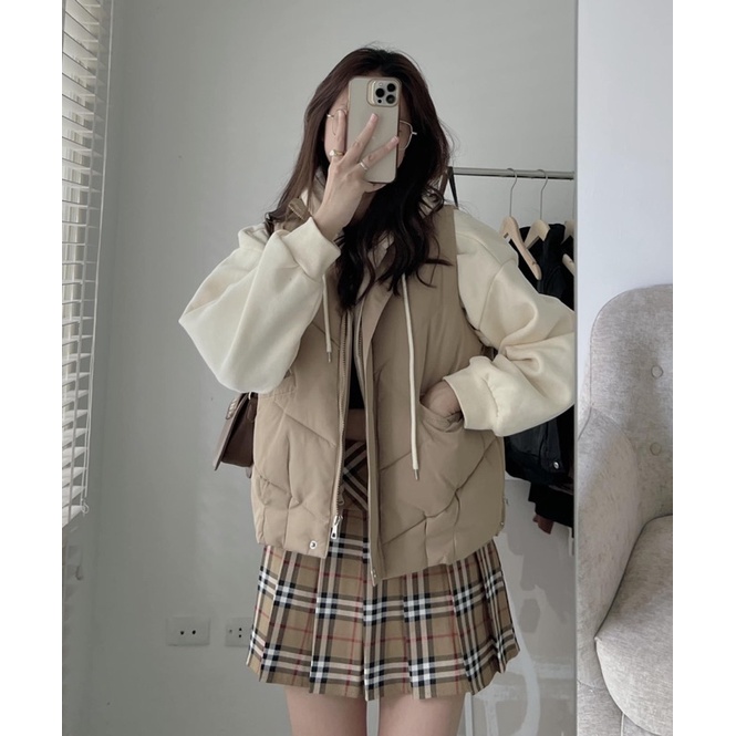 Áo Phao Gile Khoá Bên Hoạ Tiết Quả Trám Trend 3 Màu Hàn Quốc Có Size S M - Halinh Shop